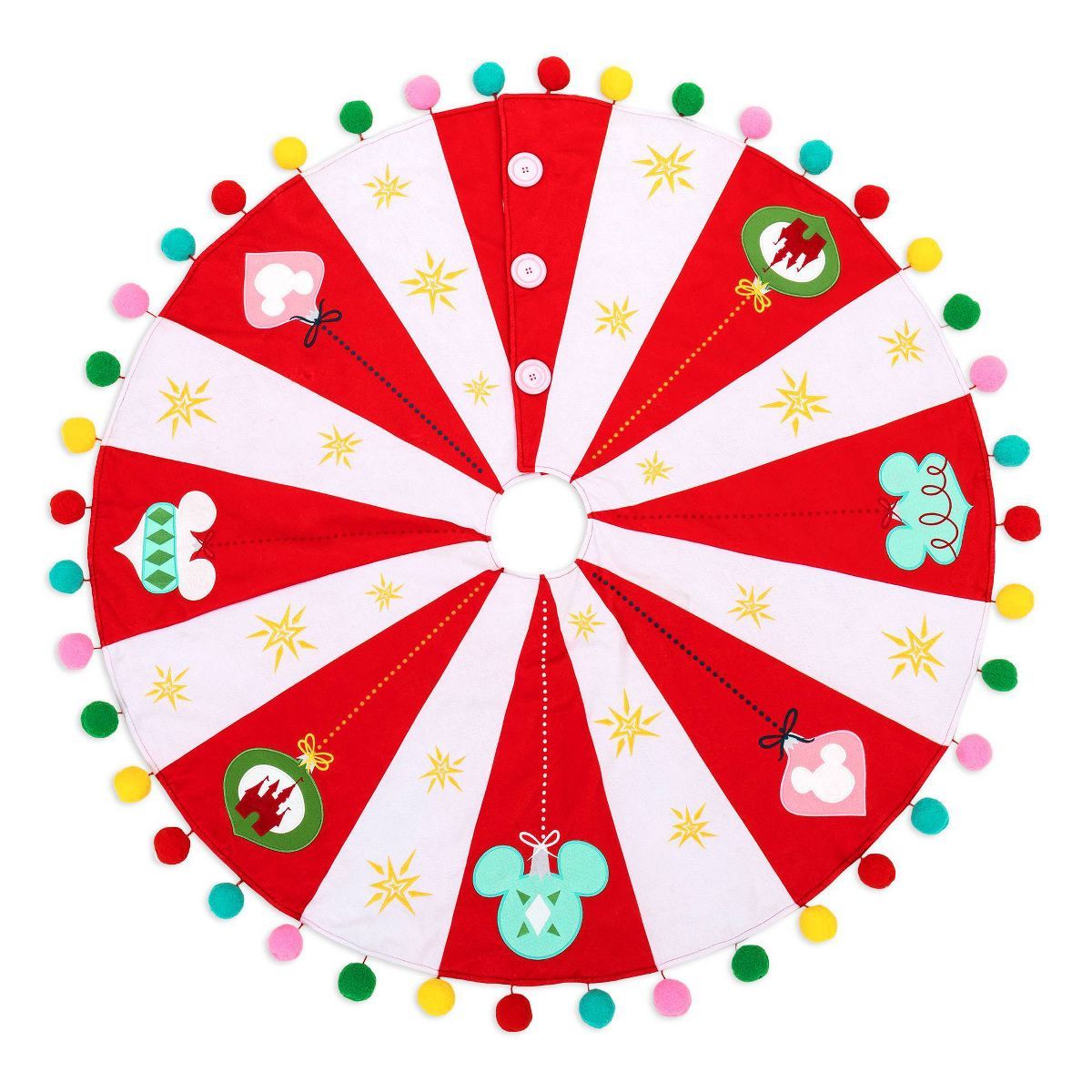 52" Disney Icon Ornament Christmas Tree Skirt with Poms Red/White - Disney store | Target