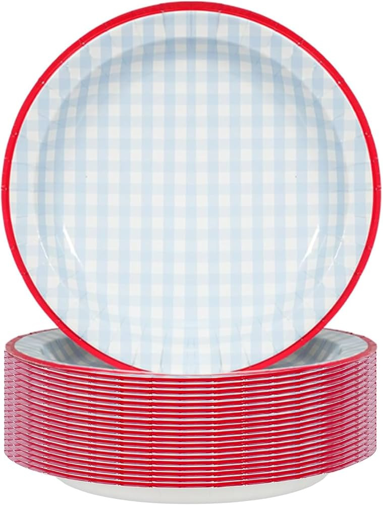50 Pcs Paper Plates, 8.5 Inch Blue Gingham Plate, Disposable Checkered Plaid Gingham Paper Plates... | Amazon (US)