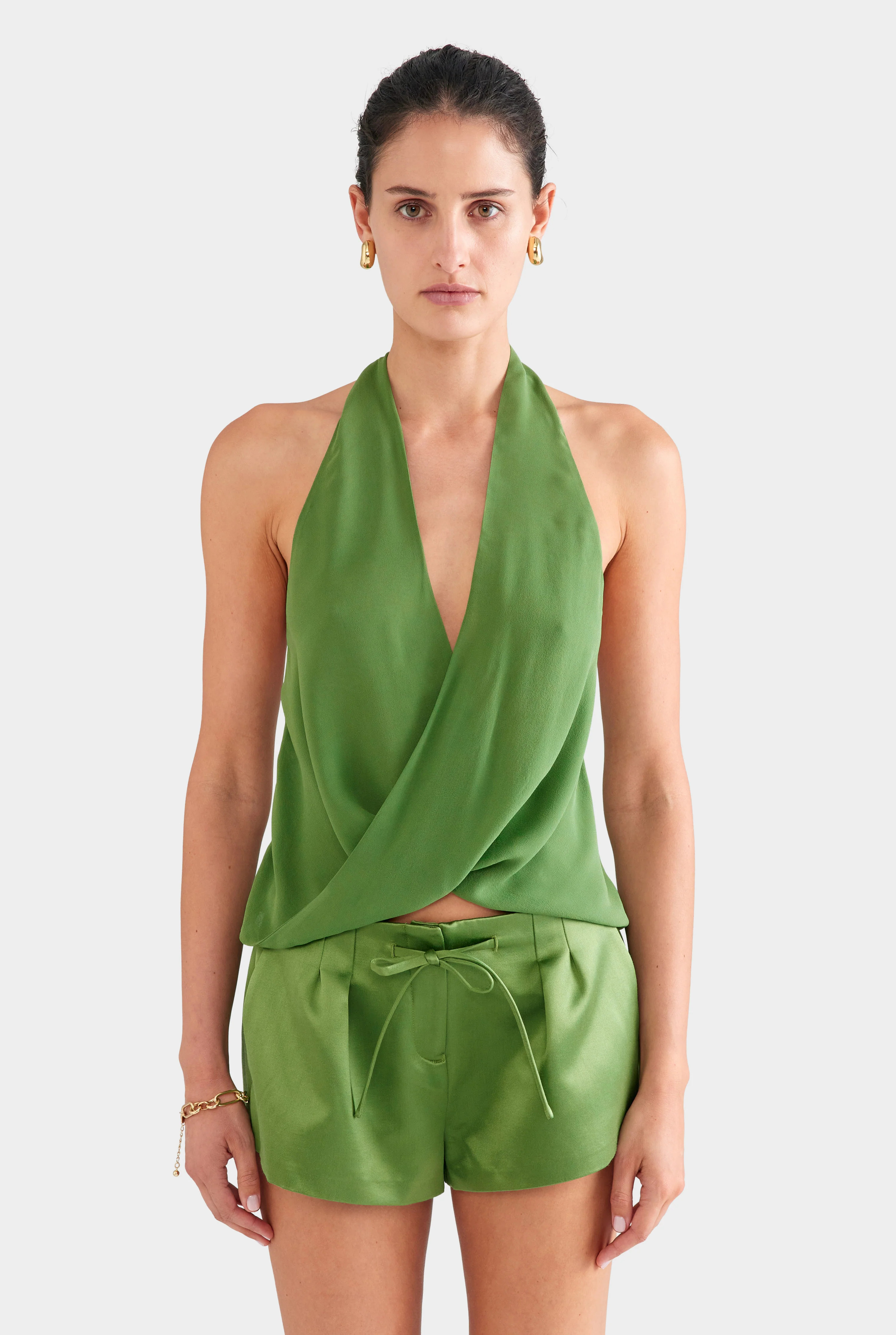 Silk Twist Plunge Top Ivy Green | Venroy | Venroy AU