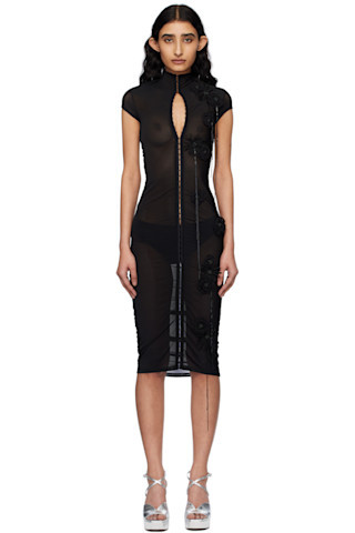 Fancì Club - Black Wild Floral Midi Dress | SSENSE