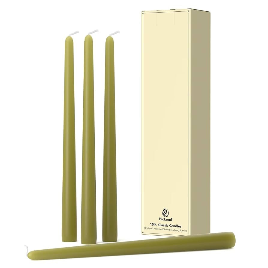 10-Inch Tall Dripless Taper Candles Set of 4 - Olive Green Tapered Candles, Perfect for Halloween... | Amazon (US)