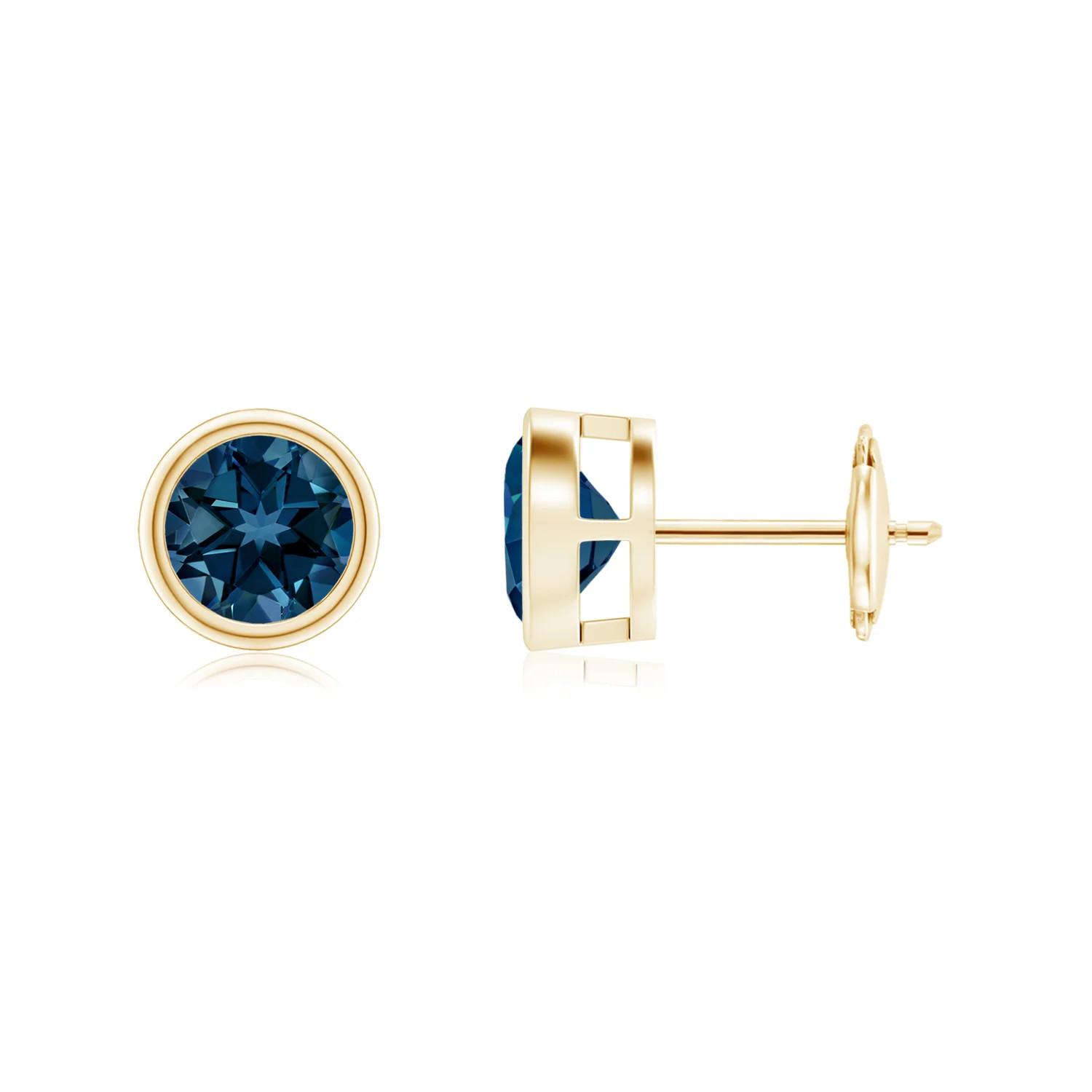 Bezel-Set London Blue Topaz Solitaire Stud Earrings | Angara Inc.