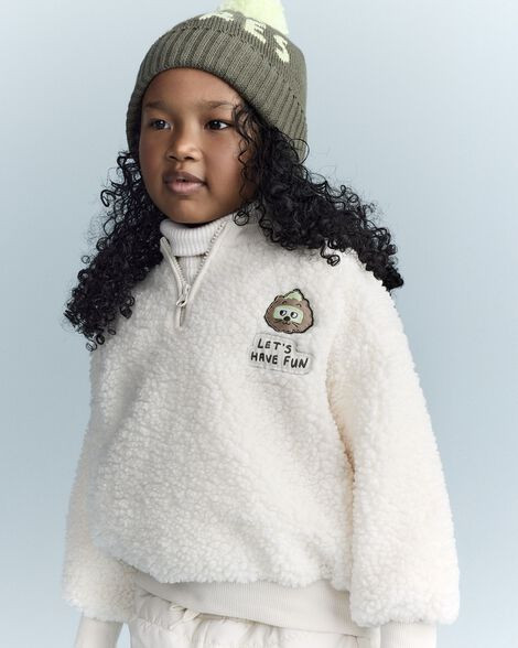 Toddler Let's Have Fun'  Sherpa Quarter-Zip Sweatshirt - Cream | Carter's Inc