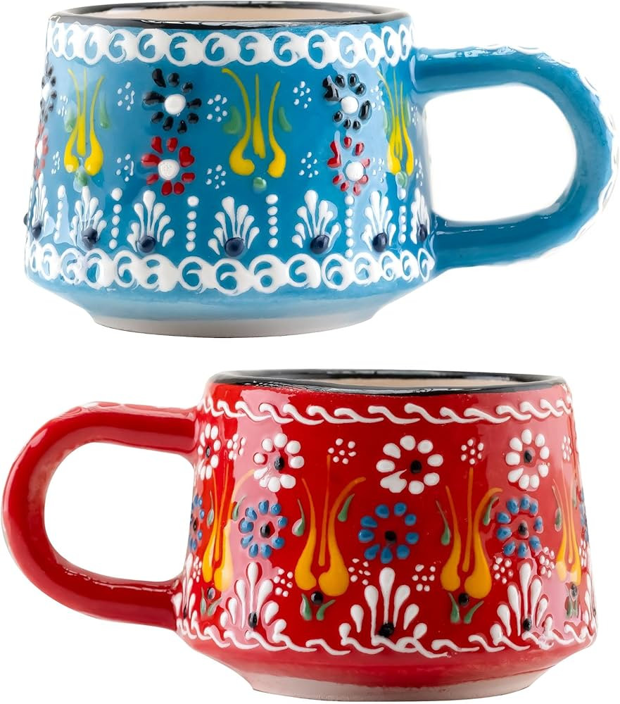 BCS 6 Oz Cappuccino Cups Set of 2, Ceramic Coffee & Tea Mugs, Colorful Handmade Cups, Dishwasher ... | Amazon (US)