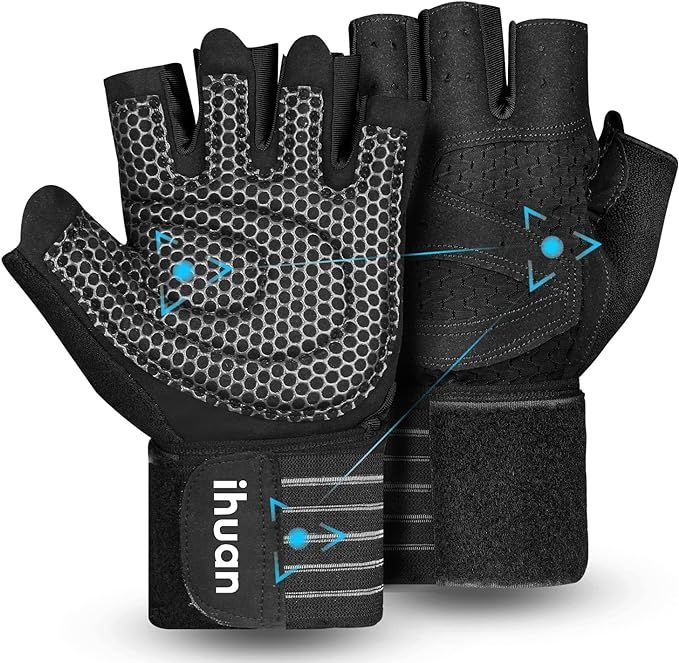 ihuan Ventilated Weight Lifting Gym Workout Gloves with Wrist Wrap Support for Men & Women, Full ... | Amazon (US)