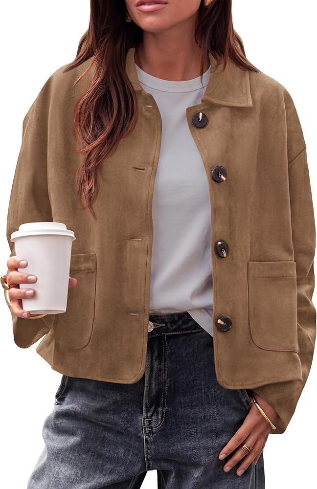 PRETTYGARDEN Faux Suede Casual Cropped Fall Jacket for Women Trendy 2026 | Amazon (US)