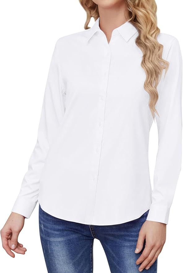 Wrinkle Free Womens Button Down Shirts for Women Long Sleeve Stretch Business Office Formal Work ... | Amazon (US)