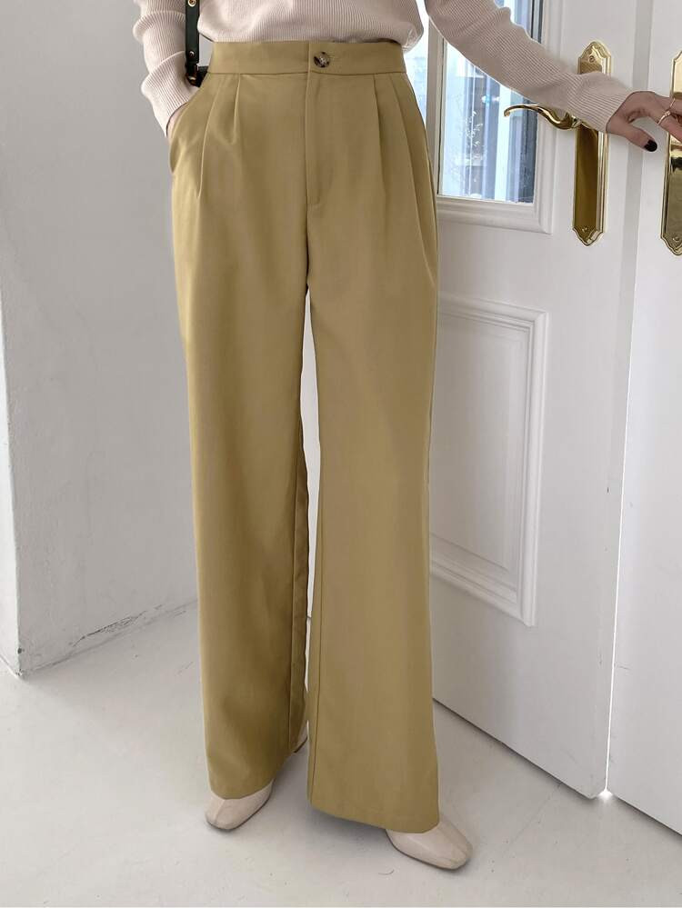 DAZY Slant Pocket Fold Pleated Pants | SHEIN