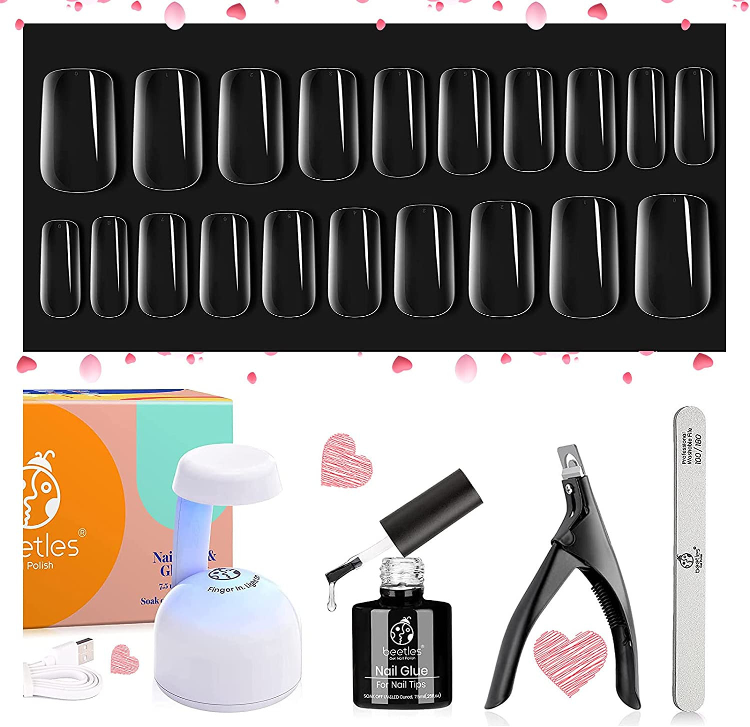 Beetles Easy Gel Tips Nail Extension Kit, 2 In 1 Nail Glue Gel Base Coat with Pre-shaped Medium S... | Amazon (US)