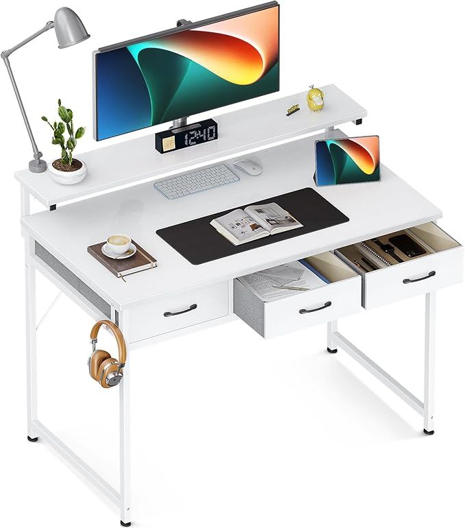 ODK 40 Inch Computer Desk with 3 Drawer and Large Storage Shelves, Home Office Desk with Monitor ... | Amazon (US)
