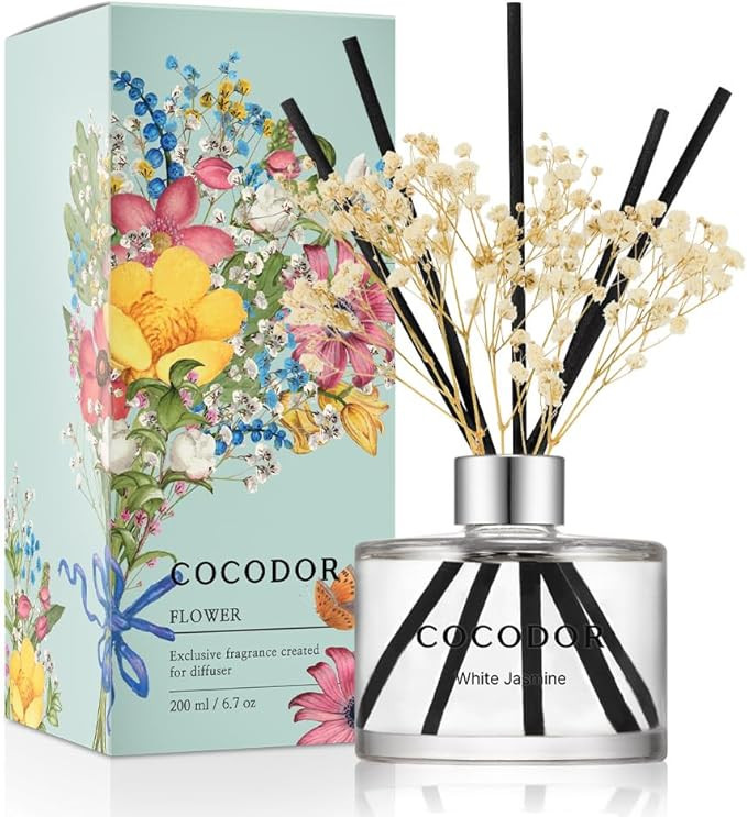 COCODOR Flower Reed Diffuser Set / 6.7oz / White Jasmine/Scent Diffuser with Sticks Home Fragranc... | Amazon (US)