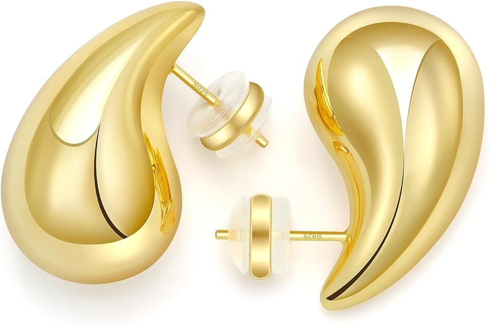 Chunky Gold Hoop Earrings for Women Lightweight Teardrop Dupes Earrings 925 Sterling Silver Post Large Drop Earrings Gold... | Amazon (US)