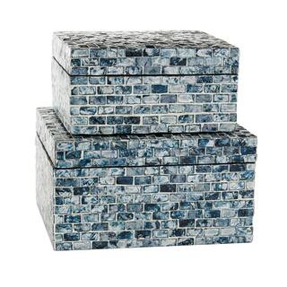 Litton Lane Blue Mother of Pearl Coastal Decorative Box (Set of 2) 84459 - The Home Depot | The Home Depot