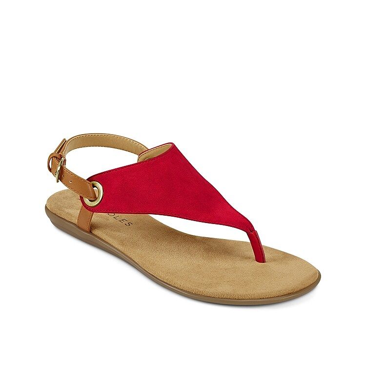 Aerosoles In Conchlusion Sandal - Women's - Red - Flat Slingback T-Strap | DSW