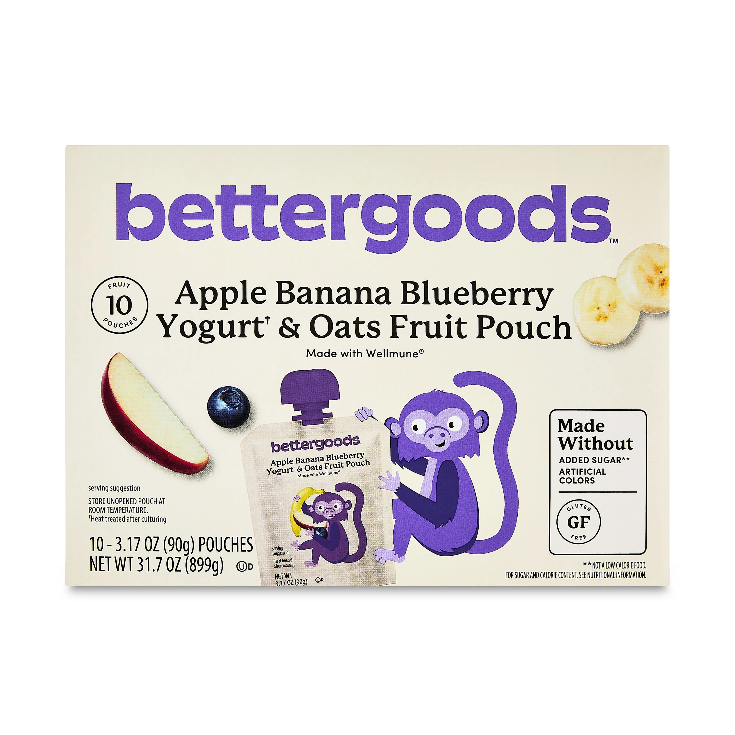 bettergoods Apple Banana Blueberry Yogurt & Oats Fruit Pouches, 3.17 oz, 10 Count | Walmart (US)