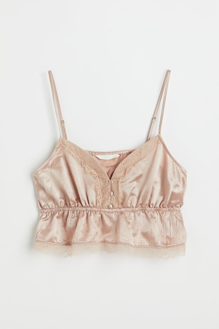 Lace-trimmed sleeveless satin top | H&M (UK, MY, IN, SG, PH, TW, HK)