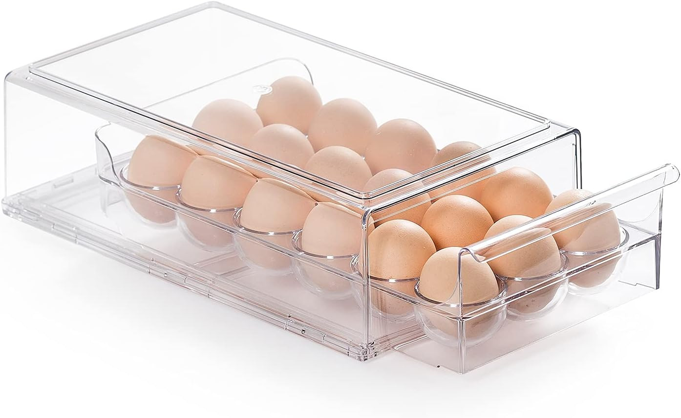 Egg Container for Refrigerator BPA Free Refrigerator Organizer Bins,Stackable Egg Holder for Refr... | Amazon (US)