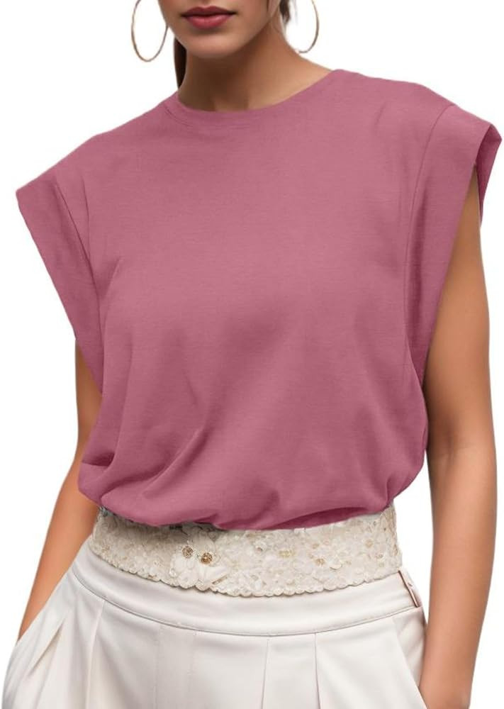 GRECERELLE Women 2026 Cap Sleeve Tops Summer Casual Tee Shirt Loose Crew Neck Basic Tank Trendy W... | Amazon (US)