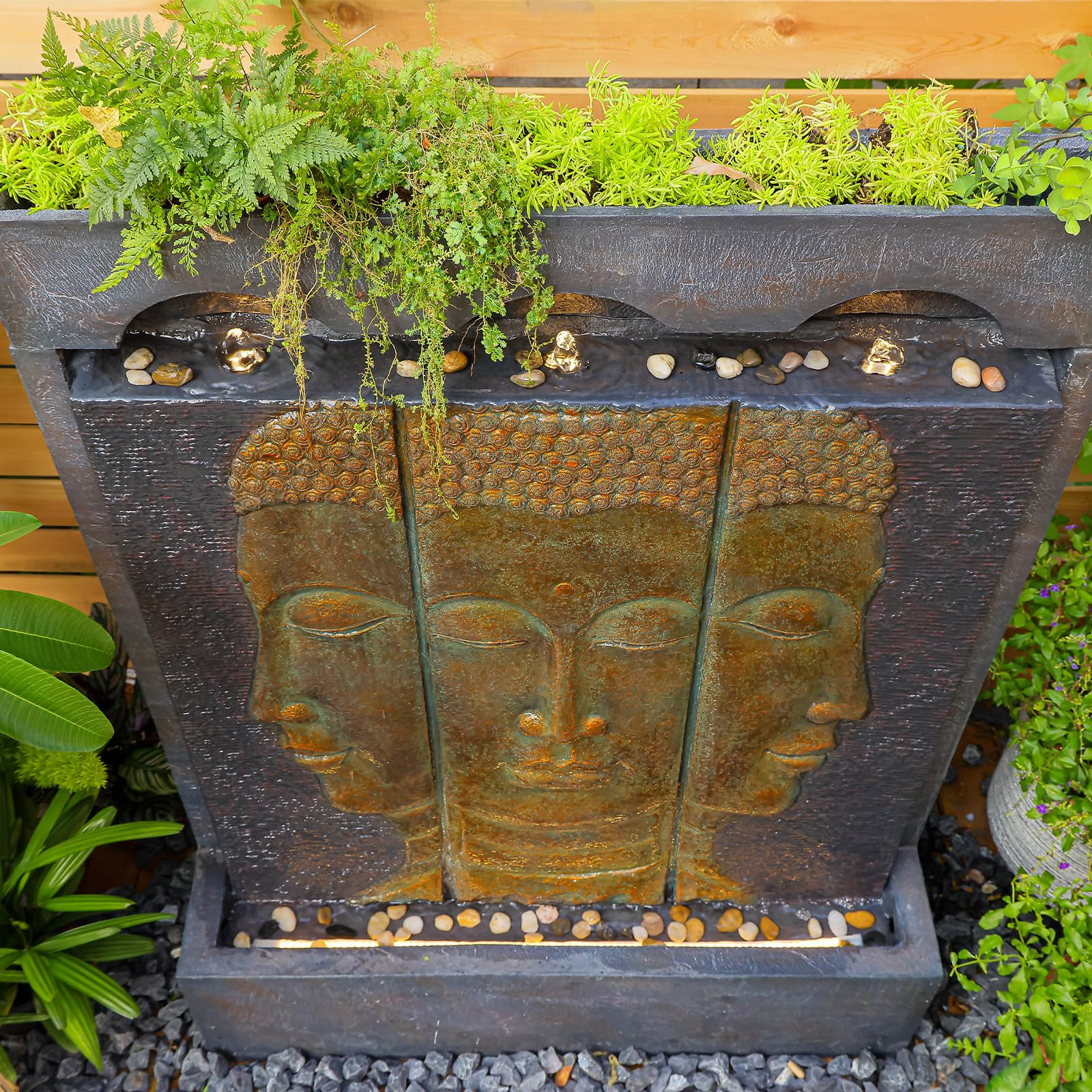 Zen Buddha Outdoor Fountain - Large Indoor Water Fountains Waterfall with Planting Groove Wall Wa... | Amazon (US)