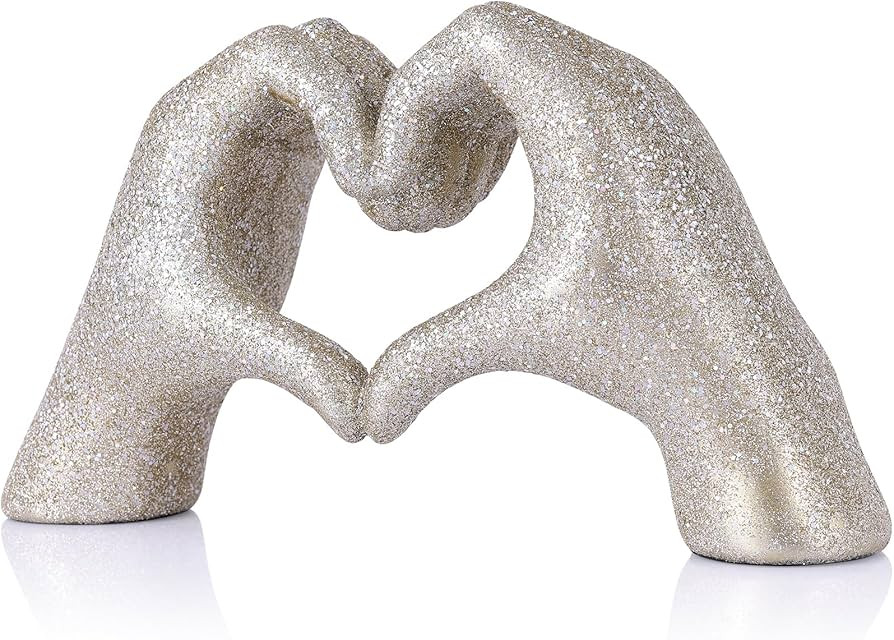 WUBIANJIE Shiny Heart Hands Sculpture Boho Living Room Decor, Aesthetic Shelf Decoration, Ideal f... | Amazon (US)