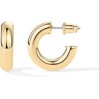 PAVOI 14K Gold Plated Lightweight Chunky Open Hoops for Women | Trendy Gold Hoop Earrings | Amazon (US)