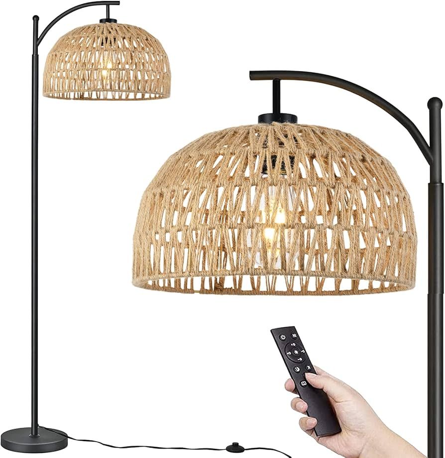QIYIZM Floor Lamp for Living Room Bedroom Farmhouse Rattan Standing Lamp with Remote,Industrial B... | Amazon (US)