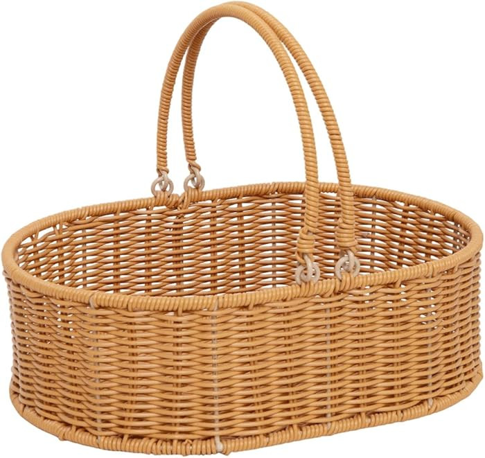 YRMT Rattan Picnic Basket with Handles, Handwoven Wicker Basket for Garden Harvest, Fruit Picking... | Amazon (US)