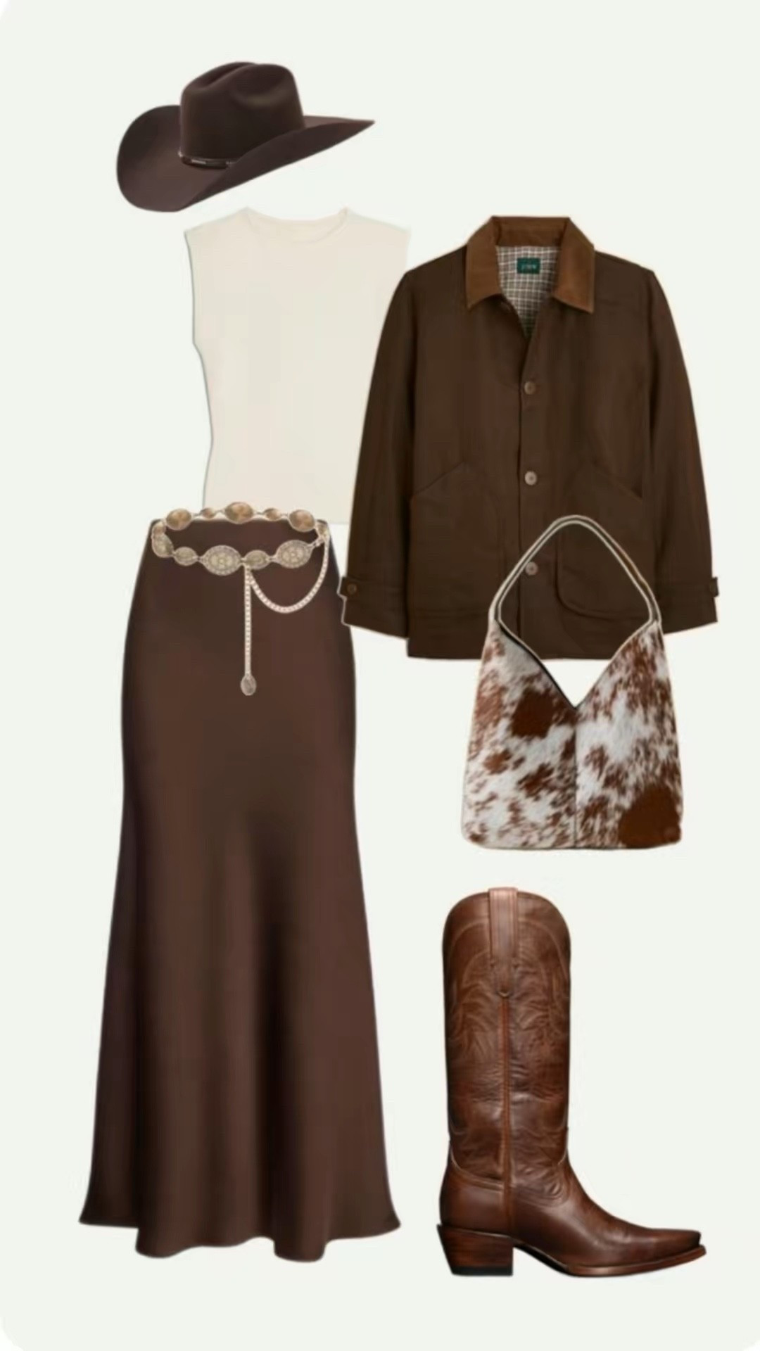 Rodeo outfit idea 🐎 

Cowhide handbag, western outfit, cowboy boots, Tecovas, brown cowboy hat, neutral outfit

#LTKFindsUnder100 #LTKootd #LTKSeasonal