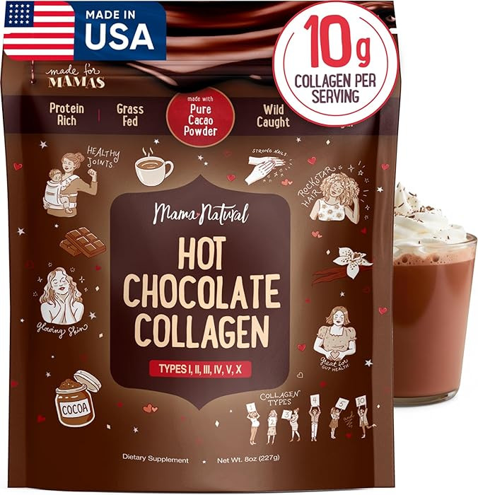 Mama Natural Hot Chocolate Multi Collagen Protein Powder, Made with Organic Cacao, Types 1, 2, 3,... | Amazon (US)