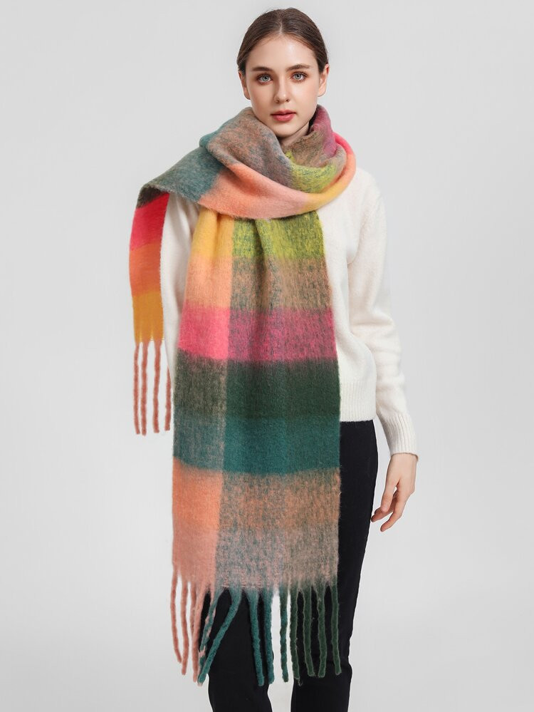 Plaid Pattern Fringe Trim Scarf | SHEIN