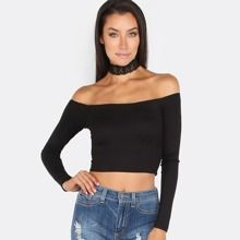 Bardot Neckline Crop Top BLACK | SHEIN