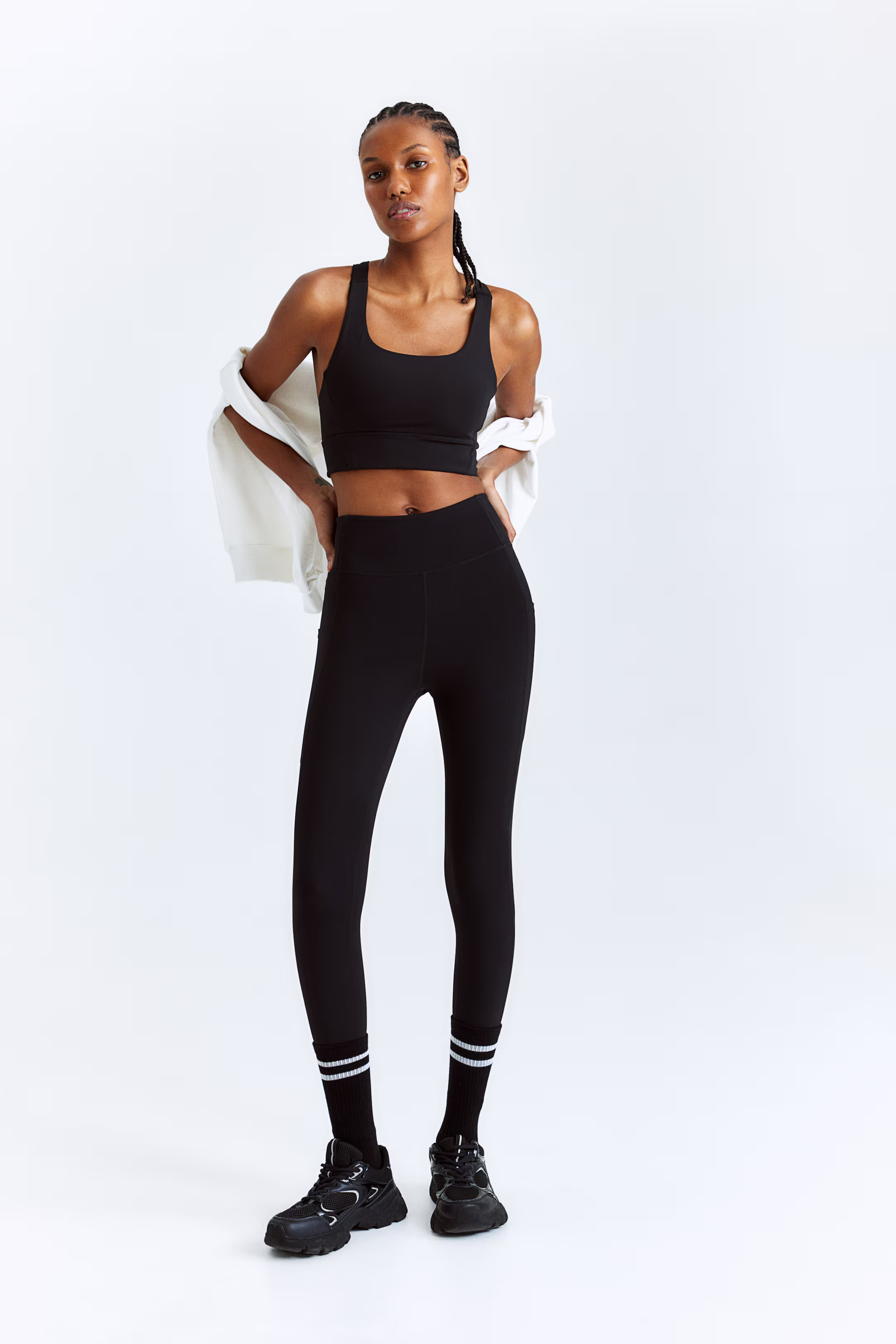 Pocket-detail sports leggings in DryMove™ - High waist - Long - Steel blue - Ladies | H&M GB | H&M (UK, MY, IN, SG, PH, TW, HK)