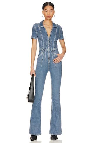 Free People x We The Free Jayde Flare Jumpsuit in Sunburst Blue from Revolve.com | Revolve Clothing (Global)
