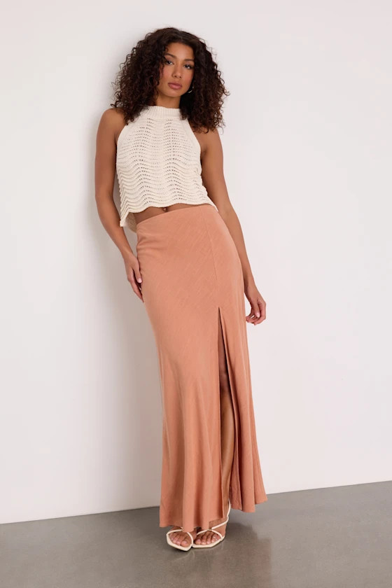 Ronan Peach Linen High-Rise Maxi Skirt | Lulus