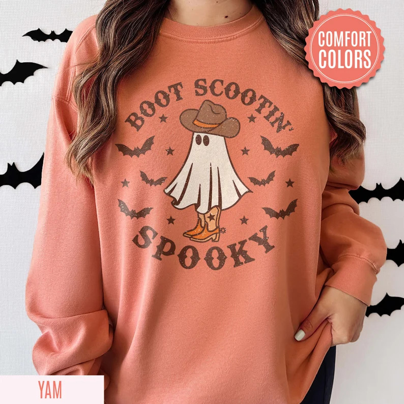 Boot Scootin Spooky Sweatshirt Comfort Colors,Halloween Tee,Cowboy Ghost Shirt,Western Halloween ... | Etsy (US)