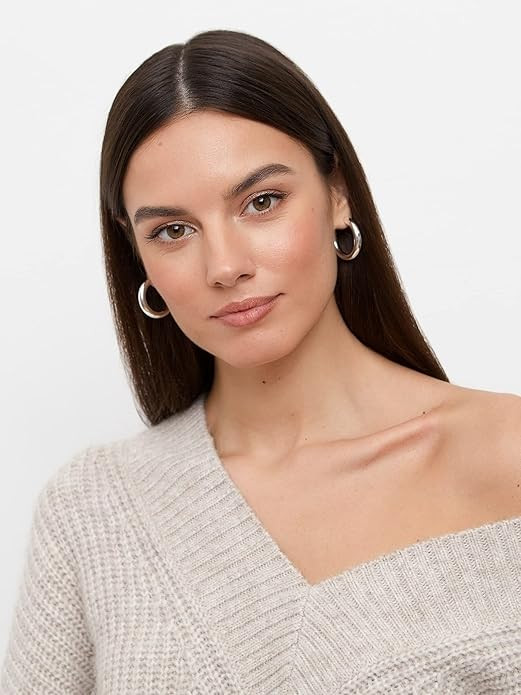 4mm Thick Gold Chunky Earrings Steling Silver Post Hoops Earrings For Women Hollow Tube Hoops Ear... | Amazon (US)