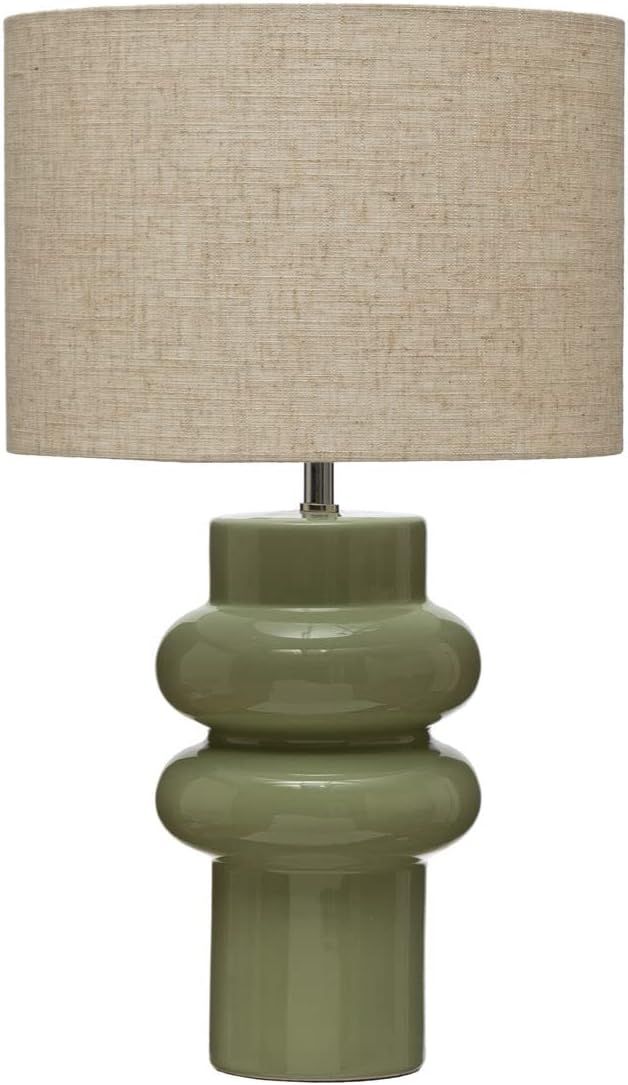 Bloomingville Stoneware Linen Shade and Inline Switch Table Lamp, 12" L x 12" W x 20" H, Green | Amazon (US)