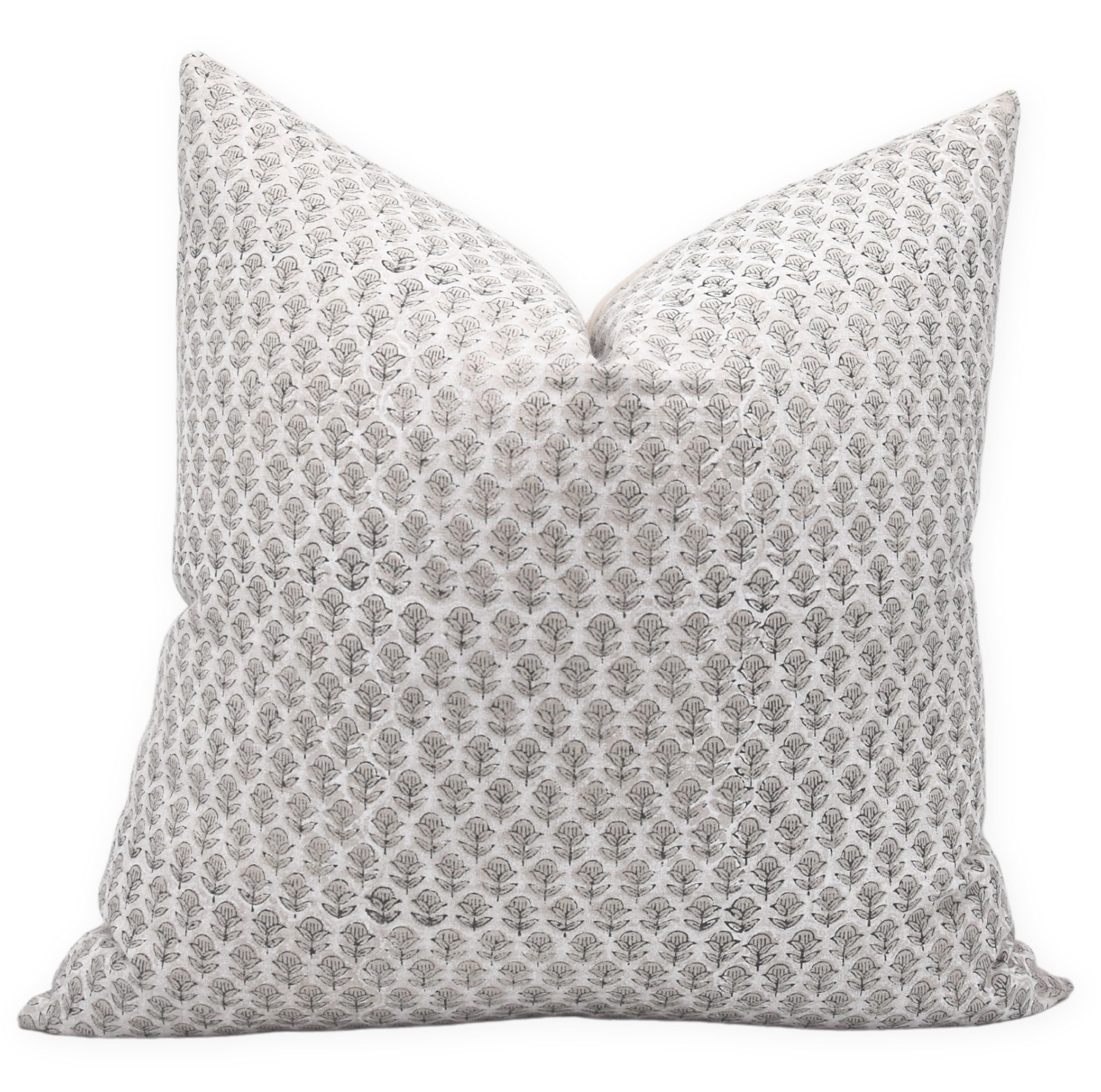 Block Print Pure Linen 16x16 Throw Pillow Covers, Decorative Handmade Pillow Covers for Sofa and Couch, Floral Print Outdoor Cushion Cover with Boho Home Decor (Trangani, Black) | Amazon (US)