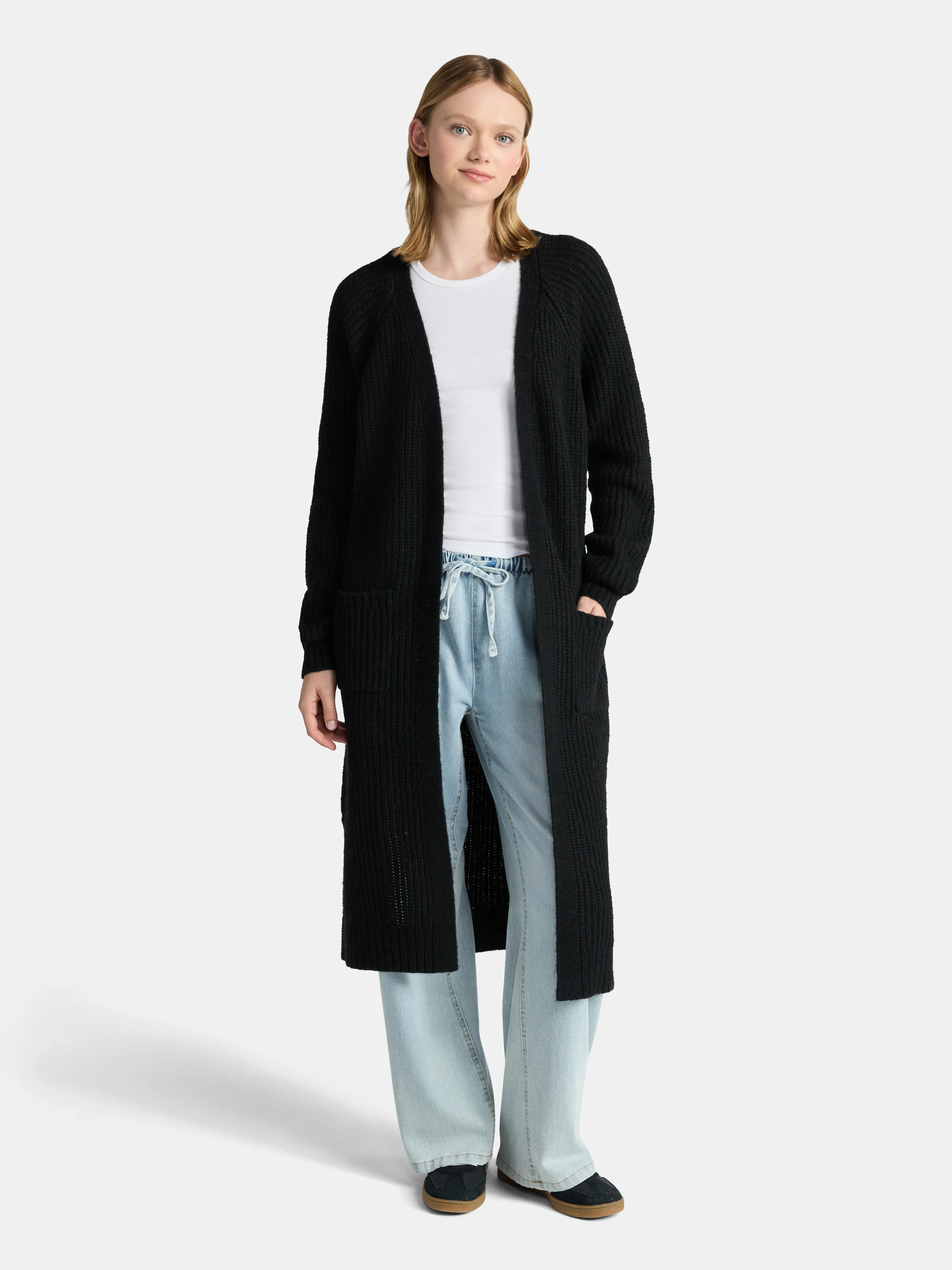 No Boundaries Ribbed Open Front Duster, Women’s | Walmart (US)