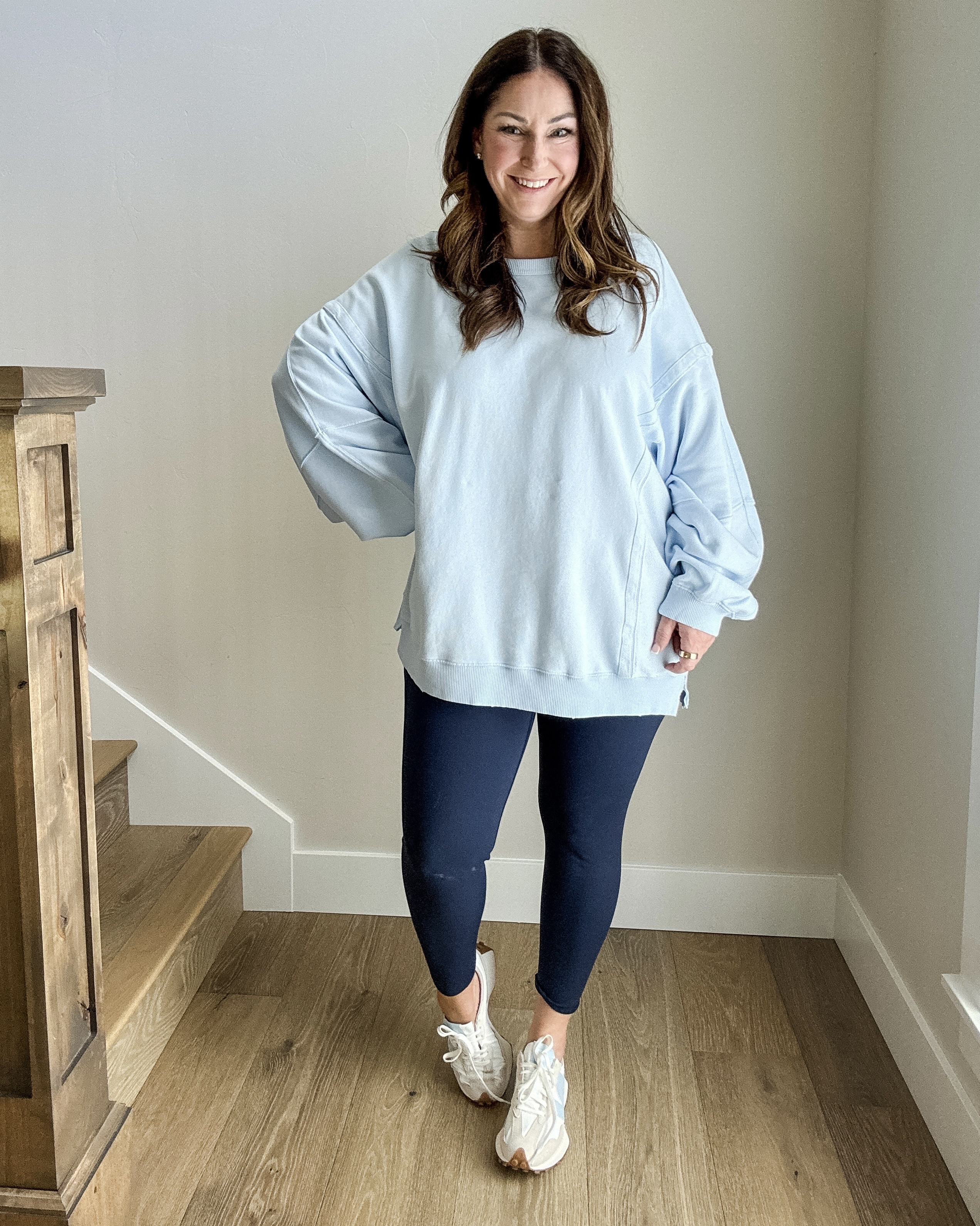 Aerie Oversized Crewneck Sweatshirt and leggings Casual Look // Wearing L in both
#summerathleisure #everydaycasual

#LTKMidsize #LTKActive #LTKSeasonal