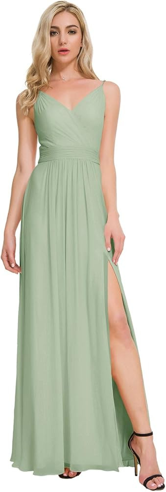 ALICEPUB V-Neck Bridesmaid Dresses for Women Chiffon Long Formal Evening Dress | Amazon (US)