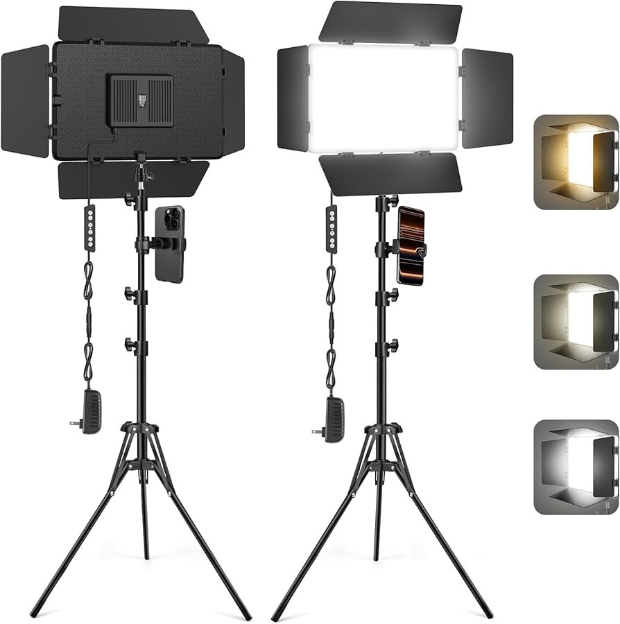 2 Pack LED Video Light with Barndoor, 20W Bi-Color LED Studio Lights Panel CRI 98+, 2500K-8500K D... | Amazon (US)
