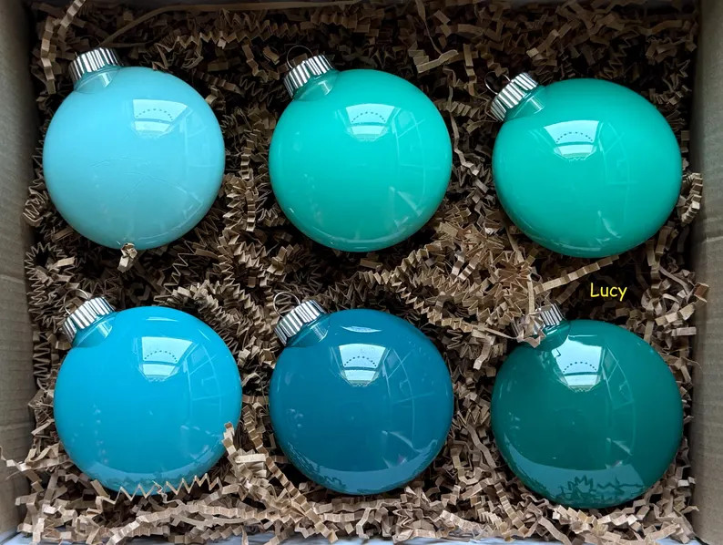 Hand-Painted Teals Christmas Disc Ornaments, Shatterproof Set of 6. 3.15 inches | Etsy (US)