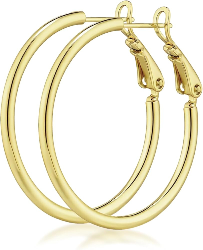 AllenCOCO 2mm Large Gold Hoop Earrings Hypoallergenic Sterling Silver Post 14K Gold Plated Lightw... | Amazon (US)