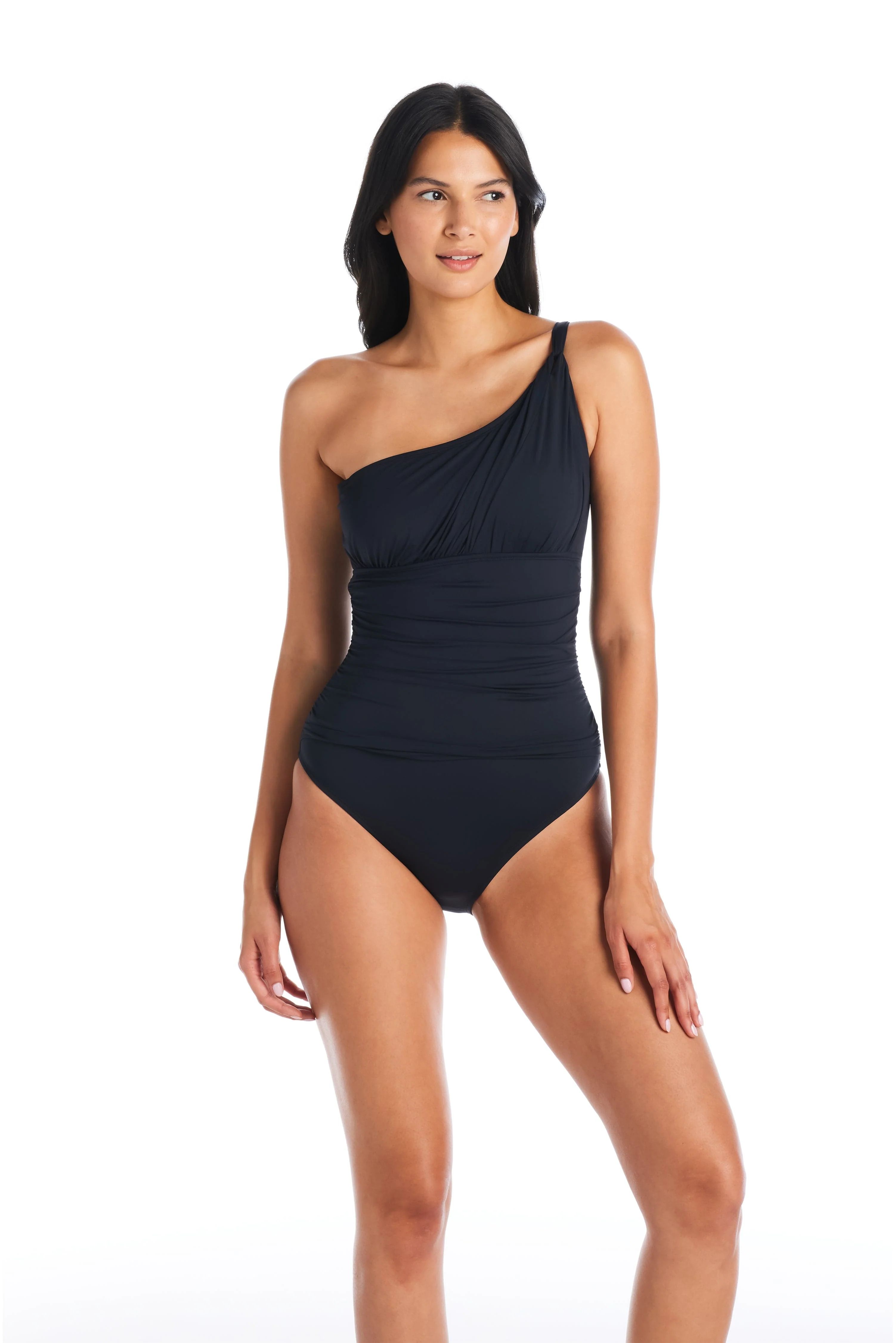 Let's Get Twisted Shirred One Shoulder One Piece Swimsuit | Bleu Rod Beattie