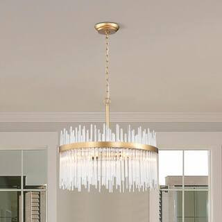 Jojospring Elsa 5-Light Shiny Bronze Clear Glass Bars Drum Chandelier for Bedroom with No Bulbs I... | The Home Depot