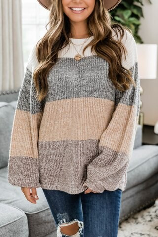 Lost In This Moment Brown Colorblock Sweater | The Pink Lily Boutique