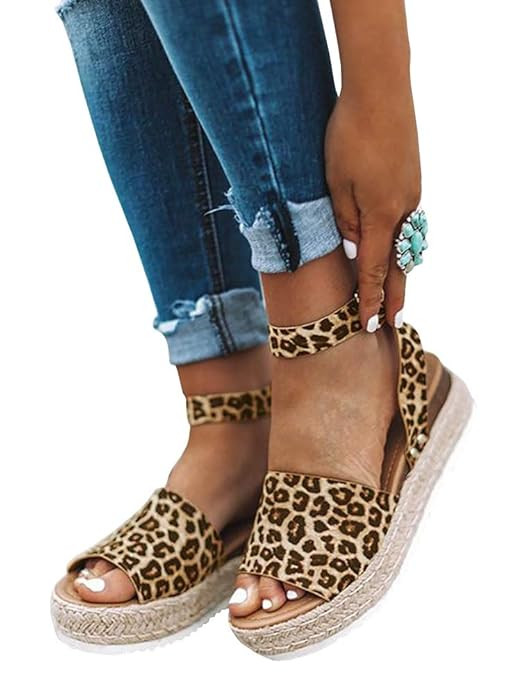 LAICIGO Women’s Flatform Espadrilles Ankle Strap Buckle Open Toe Faux Leather Studded Wedge Sum... | Amazon (US)