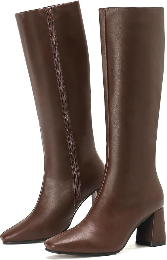 Putu Knee High Dress Boots, Square Toe Chunky Heel Boots, Fall Casual Boots | Amazon (US)
