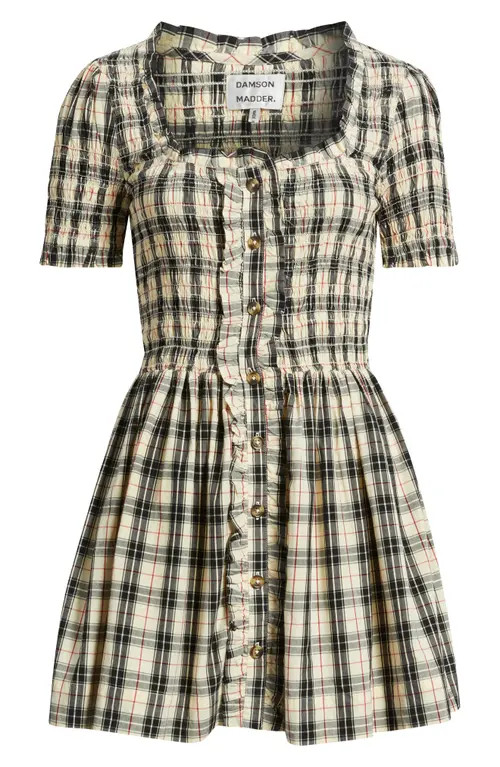 Damson Madder Mansi Check Organic Cotton Minidress in Butter at Nordstrom, Size 6 Us | Nordstrom